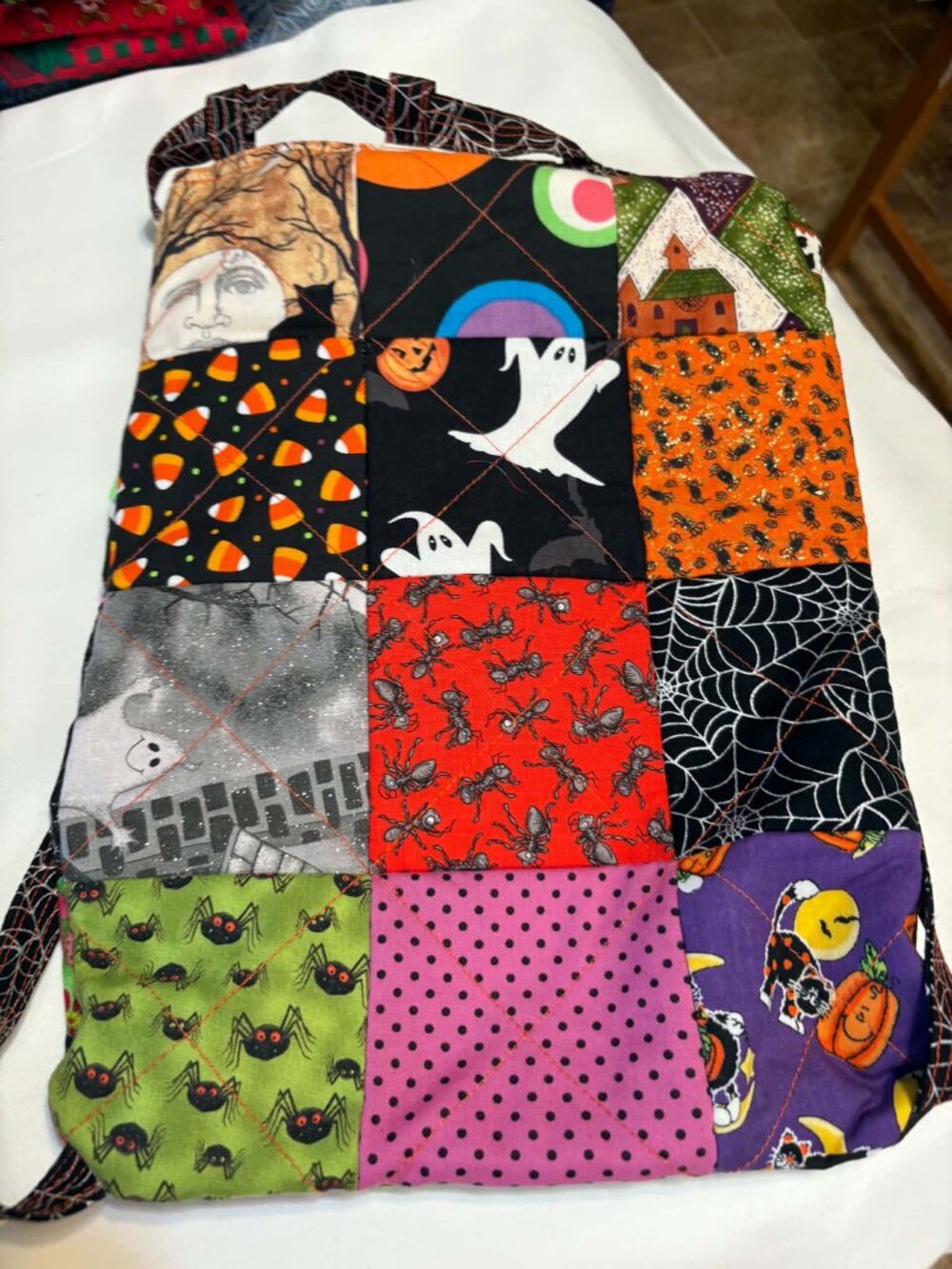 New Handmade Halloween Quilted Patchwork Backpack Bag 2 Pockets